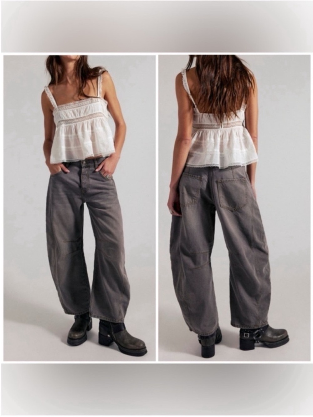 NWOT Free People We The Free Good Luck Mid-Rise Barrel Jeans Archive Grey 29 *IR